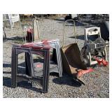 2 plastic sawhorses, hose reel, trimmer