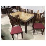 Tile inlaid dining table, 6 chairs