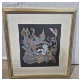 Thai Painted Silk Framed Artwork 17 in. X 18 in.