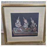 Thai Painted Silk Framed Artwork 17 in. X 18 in.