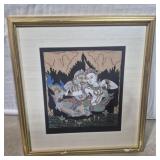Thai Painted Silk Framed Artwork 17 in. X 18 in.