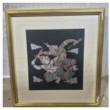 Thai Painted Silk Framed Artwork 17 in. X 18 in.