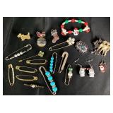 Brooch Pin Collection & Christmas Jewelry 21 pc.