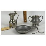Pewter Creamer, Sugar Bowl, Dish Trio