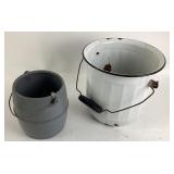 Enamel and Metal Utility Pails with Handles