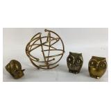 Brass Owl Figurines, Snail, Armillary Sphere