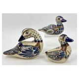 3 Mexican Tonala Pottery Duck Figurines VTG