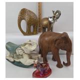 Wood, Resin, Ceramic Elephant Figurine Group