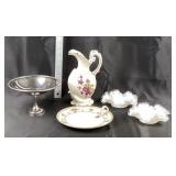 Nippon Plate, Silverplate Compote, Glass Bowls