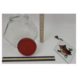 Glass Cookie Jar With Red Wood Lid, Homco Owl Sunc