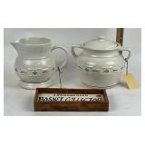 Longaberger Pottery Pitcher, Covered Jar, Sign