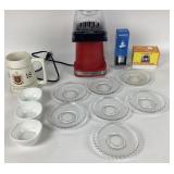 Nostalgia Popcorn Maker, Glass Plates, Mug +
