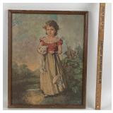 Mid Century Lithograph Print on Board By Jane Free