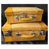 Leather And Woven Straw Suitcases