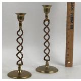 Pair Brass Spiral Stem Candlesticks
