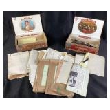 Cigar box with ephemera, documents, receipts,