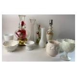 Milk Glass Vases, Decorative Bowl, Table Lamp