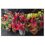 2 Longaberger Baskets & Artificial Flowers Arrange