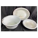 3 Large Vintage Enamelware Wash Basins
