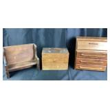Wooden Miniature 3 door chest with hinged top,