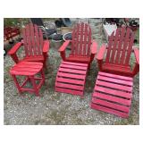 3 Poly-Wood lounge chairs, footrests, table