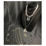 Silver Tone Collection: 7 Necklaces & 2 Pair