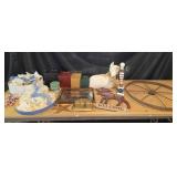 German Double Inkwell, Muslin Sheep & Nesting Cani