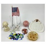 Vintage Decor: Marbles, Stone Apple Sculpture,