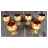 Murano Bohemian Gilt Floral Brandy Snifters Set 6