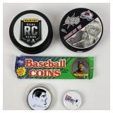 2 Hockey Pucks, Sealed Topps Baseball *Coins,