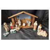 Nativity Scene Figures With Wooden Manger