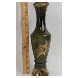 Wheaton Ware MCM Green Glass Vase Gold Design