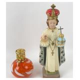 Chalkware Religious Statue, Art Glass bottle