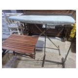 Wood Slat Side Table, Wrought Iron Stand &