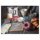 Stained Glass Panel, Ball Jars, Sabre Knife, Books