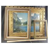 Gold Tone Ornate Frame with Landscape Print and ot