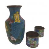 Cloisonne Enamel Vase & Napkin Rings