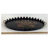 Metal Toleware Tray With Floral Motif
