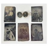 Tin Type Photos, gold tone locket with photos