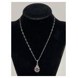 Sterling Silver Pendant Necklace with Glass Stone