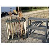 Yard tools, Rubbermaid organizer, shelf