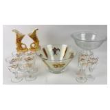 Gold Gilt Glassware, Floral Cornucopia Vases