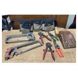Handsaws, cutting tools, shears, tool bags