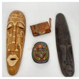 Tooled leather wallet, Handcarved Wooden Masks