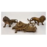 Cast Metal Lion Figurines, Mandolin Inkwell