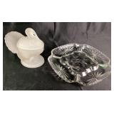 Frosted Glass Turkey Dish, Divided Relish Tray