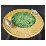 Majolica Plate with Basketweave, Leaf, Mouse Figur