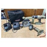 Craftsman drill, saw, flashlight, chargers, bag