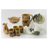Japanese Pitcher, Fruit Motif Cups, Art Pottery