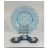 U.S. Grant Blue Glass Plate, Lincoln Plaques